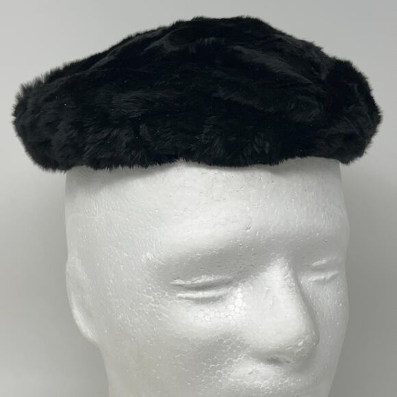 Vintage Saks Fifth Avenue Black Faux Fur Pillbox Hat Millinery Salon Combs OSFA main image 10